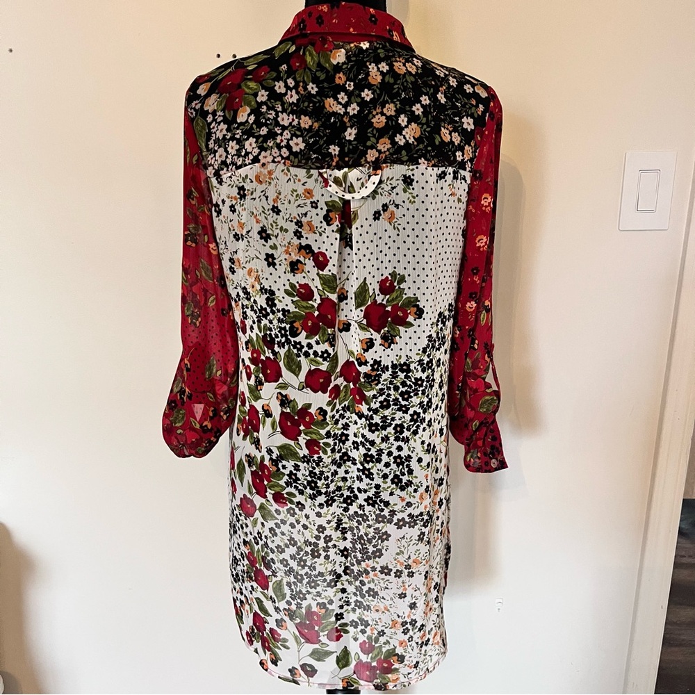 HOPE SPRINGS Tunic Blouse Patchwork Top Floral Sheer Long Sleeve Size M - Picture 2 of 8